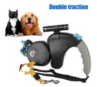 Corde de traction rétractable pour animaux de compagnie, double laisse rotative, fournitures pour animaux de compagnie avec lumière pour touristes et chiens, ceinture pour 2 chiens qui marchent noir