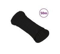 vidaXL Corde de Travail Ligne de Travail Corde Torsadée Corde d'Amarrage Câble de Travail Jardin Atelier Extérieur Noir 3 mm 50 m Polyester
