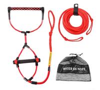 Corde de wakeboard de 23,6 m avec poignée en mousse EVA pour ski nautique et genouillère, haute résistance à la rupture et poignée antidérapante (rouge)