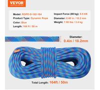 Corde Dynamique VEVOR-Résistance à la Traction de 25 kN- pour Évasion, Aescente en Rappel, Sauvetage Incendie-Bleu