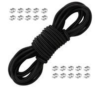 Corde élastique 10 m, tendeur élastique 8 mm avec 20 Clips - Sandow pour bâche Robuste, Cordon élastique Noir pour tendeur bâche, Camping, Jardin, remorque, extérieur et Fixation de bâches