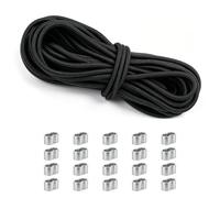 Corde Elastique 8mm, 10m Sandow pour Bache, Tendeur Elastique avec 20 Manchons Aluminium, Corde en Caoutchouc pour Bâche Remorque, Cordon élastique pour Tendeur Bâche, Camping, Jardin, Noir