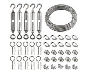 Corde en Acier Inoxydable à Suspendre Kit,Kit de Câble de Jardin,35m Câble Acier Galvanisé avce Tendeur Oeil-crochet M5, Serre Corde,Manchons de Sertissage, Pitons Fermé, Cosse Coeur