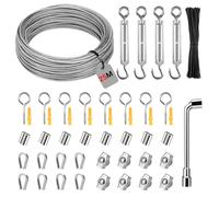 Corde en Acier Kit 25m, Câble Métallique en Acier Inoxydable Épais de 3mm, Tendeur Cable Inox avec Tendeur M5 de Fil, 304 Cable Acier Inoxydable à Noyau 7 x 7 Brins pour Plante Grimpante, Clôtures