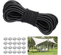 Corde en Caoutchouc 8mm×10m - alouweekuky, Corde Extensible 80%, Corde en Caoutchouc avec 20 Snap, Sandow Elastique Noir Parfait pour Remorques et Tentes