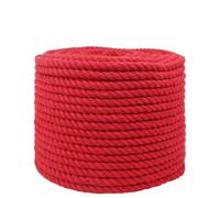 Corde en Coton 10 mm 100 m Rouge, 100% Coton Naturel pour Macramé et DIY | Trois brins tressés, texture douce, prise fiable, projets créatifs, décoration intérieure, extérieur modéré, aspect naturel