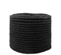 Corde en Coton 10 mm 50 m Noir, 100% Naturel pour Macramé et DIY | Construction trois brins, usage intérieur extérieur, texture douce, prise fiable, projets créatifs