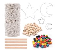 Corde En Macramé, Naturel Fil Macrame Kit De Bricolage, Avec Cordes De Macramé, Anneau En Fer, Perles En Bois