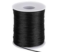 Corde en nylon, 1,5 mm x 100 m Noire Bande en nylon pour bijoux, Fil en nylon inélastique, Corde résistante à la déchirure, Corde tressée satinée pour colliers, bracelets, Nœud chinois, artisanat de