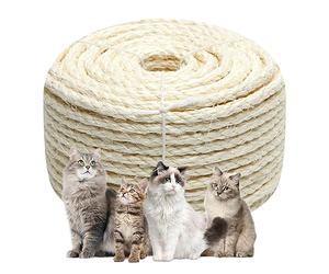 Corde en sisal blanc de 0,6 cm x 10,7 m pour arbre à chat, tour d'arbre, réparation et remplacement, ficelle de chanvre pour chatons, étagères, meubles, fenêtre, lit, perchoir, escalade, 6 mm x 10 m