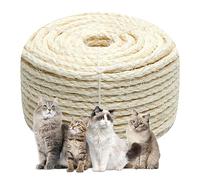 Corde en sisal blanc de 0,6 cm x 19,5 m pour arbre à chat, tour d'arbre, réparation et remplacement, ficelle de chanvre pour chatons, étagères, meubles, fenêtre, lit, perchoir, jouets, 6 mm x 20 m