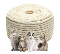 Corde en sisal blanc de 1,6 cm x 50 m pour arbre à chat, tour d'arbre, réparation et remplacement, ficelle de chanvre pour chatons, étagères, meubles, fenêtre, lit, perchoir, escalade, 4 mm x 50 m