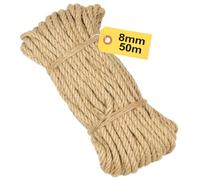 Corde en sisal naturel de 8 mm d'épaisseur, 50 m de long | Très résistante pour griffoirs et arbres à chat | Poteaux à griffer, jardinage, projets d'artisanat