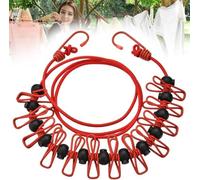 Corde Linge Exterieur, Corde à Linge Antidérapante Coupe-Vent avec 12 Pinces à Linge, Fil à Linge Elastique Camping, Fil Linge Extérieur Retractable pour Interieur Exterieur Voyage(Max 370cm)