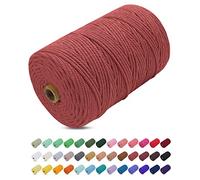 Corde Macramé 3mm x 200m, Uiopa Fil Macramé 3mm Corde Coton Naturelle 4 Brins, Coloré Ficelle Cordon Coton pour Tressée DIY, Tentures Murales, Porte Plante, Rideau, Decoration Boheme (Rouge Corail)