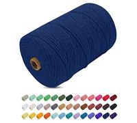 Corde Macramé 3mm x 200m, Uiopa Fil Macramé 3mm Corde Coton Naturelle 4 Brins, Coloré Ficelle Cordon Coton pour Tressée DIY, Tentures Murales, Porte Plante, Rideau, Decoration Boheme (Bleu foncé)