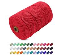 Corde Macramé 3mm x 200m, Uiopa Fil Macramé 3mm Corde Coton Naturelle 4 Brins, Coloré Ficelle Cordon Coton pour Tressée DIY, Tentures Murales, Porte Plante, Rideau, Decoration Boheme (Rouge)