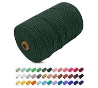 Corde Macramé 3mm x 200m, Uiopa Fil Macramé 3mm Corde Coton Naturelle 4 Brins, Coloré Ficelle Cordon Coton pour Tressée DIY, Tentures Murales, Porte Plante, Rideau, Decoration Boheme (Vert foncé)
