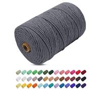 Corde Macramé 3mm x 200m, Uiopa Fil Macramé 3mm Corde Coton Naturelle 4 Brins, Coloré Ficelle Cordon Coton pour Tressée DIY, Tentures Murales, Porte Plante, Rideau, Decoration Boheme (Gris)