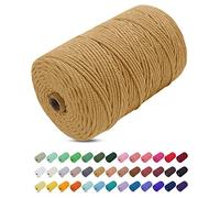 Corde Macramé 3mm x 200m, Uiopa Fil Macramé 3mm Corde Coton Naturelle 4 Brins, Coloré Ficelle Cordon Coton pour Tressée DIY, Tentures Murales, Porte Plante, Rideau, Decoration Boheme (Café)