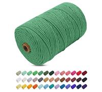 Corde Macramé 3mm x 200m, Uiopa Fil Macramé 3mm Corde Coton Naturelle 4 Brins, Coloré Ficelle Cordon Coton pour Tressée DIY, Tentures Murales, Porte Plante, Rideau, Decoration Boheme (Vert)