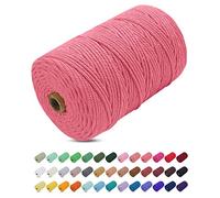 Corde Macramé 3mm x 200m, Uiopa Fil Macramé 3mm Corde Coton Naturelle 4 Brins, Coloré Ficelle Cordon Coton pour Tressée DIY, Tentures Murales, Porte Plante, Rideau, Decoration Boheme (Rose pastèque)