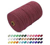 Corde Macramé 3mm x 200m, Uiopa Fil Macramé 3mm Corde Coton Naturelle 4 Brins, Coloré Ficelle Cordon Coton pour Tressée DIY, Tentures Murales, Porte Plante, Rideau, Decoration Boheme (Rouge rouille)