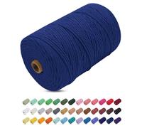 Corde Macramé 3mm x 200m, Uiopa Fil Macramé 3mm Corde Coton Naturelle 4 Brins, Coloré Ficelle Cordon Coton pour Tressée DIY, Tentures Murales, Porte Plante, Rideau, Decoration Boheme (Bleu)
