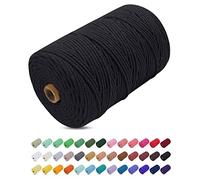 Corde Macramé 3mm x 200m, Uiopa Fil Macramé 3mm Corde Coton Naturelle 4 Brins, Coloré Ficelle Cordon Coton pour Tressée DIY, Tentures Murales, Porte Plante, Rideau, Decoration Boheme (Noir)