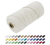 Corde Macramé 4mm x 100m, Uiopa Fil Macramé 4mm Corde Coton Naturelle 4 Brins, Coloré Ficelle Cordon Coton pour Tressée DIY, Tentures Murales, Porte Plante, Rideau, Decoration Boheme (Naturel)