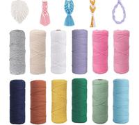 Corde Macrame Couleur, 30m x 2mm Kit Macramé, Corde Macramé Fil de Coton Naturel Ficelle Macramé Cordon,Cordon en Coton macramé Doux pour Tressée, DIY Artisanat, Tapisserie, Décoration (12PCS-1mmx65m)