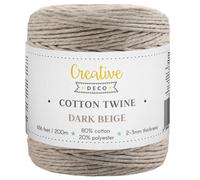 Corde Macramé - Creative Deco - Beige Foncé - 3mm x 200m - Fil de Coton et Polyester - Épaisseur 0.5mm