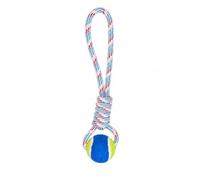 Corde nouée et balle de tennis pour chien - Jouet interactif à tirer, rapporter et mâcher pour chiens de 35 cm - Bleu