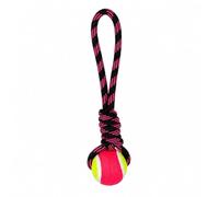 Corde nouée et balle de tennis pour chien - Jouet interactif à tirer, rapporter et mâcher pour chiens de 35 cm - Rouge