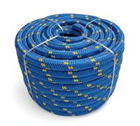 Corde polypropylène tressée Bleu-Jaune - Hydrofuge, Flottante, Anti-UV et Haute résistance à la Traction - diamètre 14 mm, Longueur - 30 m - idéale pour Escalade, Levage, Bricolage et sécurité