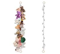 Corde tressée à la main de 200 cm avec 20 clips - Rangement pour doudous, hamac, peluches, filet de rangement pour peluches, coin câlin, décoration d'intérieur (blanc) (1)