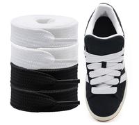 Cordeaux Épais pour Adidas Campus 00s, Pack de 2 Paires Lacs Plat Large de 15mm, Lacs de Remplacement pour Sneakers - Noir & Blanc
