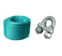 CORDERIES TOURNONAISES 03875 - Corde Polypropylène - 50 m - Haute Resistance - Ø 14 mm - Vert & Chapuis VSC6 Serre-câble étrier Acier zingue pour Câble D 14 mm