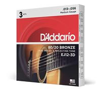 D'Addario – Cordes pour guitare acoustique EJ12-3D – Bronze 80/12 Medium 13-56 – 3 jeux
