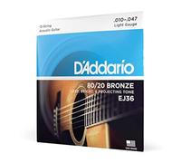 D'Addario Jeu de cordes pour guitare acoustique EJ36 Bronze 80/20 12 cordes Léger 10-47
