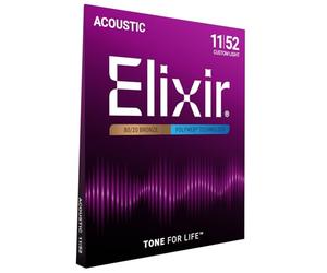 Cordes Elixir® en Bronze 80/20 pour guitare acoustique avec revêtement POLYWEB®, Custom Light (.011-.052)