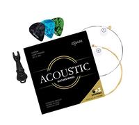 Cordes Shaman pour guitare Western - Cordes en acier premium pour guitare acoustique - Set de 6+2 cordes incluant 3 médiators, corde G et corde Mi aiguë extra haute