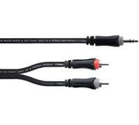 Adaptateur Y Cordial 14855 Jack / Cinch-RCA audio [1x Jack mâle 3.5 mm - 2x Cinch-RCA mâle] 1.50 m noir gaine en PVC, câble jumelé