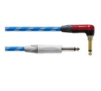 CORDIAL - CXI3RP-SKY-SILENT - Câble guitare jack Silent coudé tweed bleu 3 m, Fiches NEUTRIK 6,35 mm avec Silent coudée - gaine textile blanc/bleu, Peak