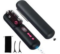 Cordless Hair Straightener Brush, 9600mAh Portable Heated Straightening Comb for Travel,Mini Negative Ion Cordless Hair Straightener Brush for Women with LCD Display, Black (Noir)