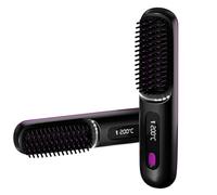 Cordless Hair Straightener Brush Mini Electric Anti-Scald Hot Comb with LED Screen Rechargeable Hair Heated Brushes for All Hair Type (black)