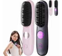 Cordless Hair Straightener Brush Mini Electric Anti-Scald Hot Comb with LED Screen Rechargeable Hair Heated Brushes,Brosse Chauffante Sans Fil,Brosse Lissante Portable Chauffante Cheveux Court (2Mix)
