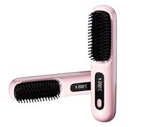 Cordless Hair Straightener Brush Mini Electric Anti-Scald Hot Comb with LED Screen Rechargeable Hair Heated Brushes for All Hair Type (pink)