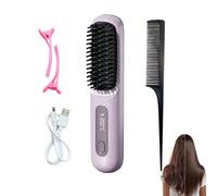 Cordless Hair Straightener Brush,Portable Hair Styling Brush for Short/Long Hairs,USB Rechargeable,30s Fast Heat,LED Temperature Display,3 Adjustable Heat Settings,for Travel & Daily Use(Purple)