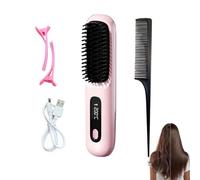 Cordless Hair Straightener Brush,Portable Hair Styling Brush for Short/Long Hairs,USB Rechargeable,30s Fast Heat,LED Temperature Display,3 Adjustable Heat Settings,for Travel & Daily Use(Pink)